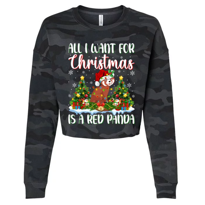 Xmas Lighting Santa All I Want For Christmas Is A Red Panda Funny Gift Cropped Pullover Crew