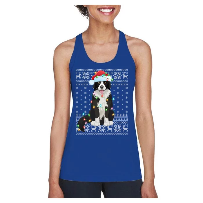 Xmas Lighting Santa Hat Ugly Border Collie Christmas Funny Gift Women's Racerback Tank