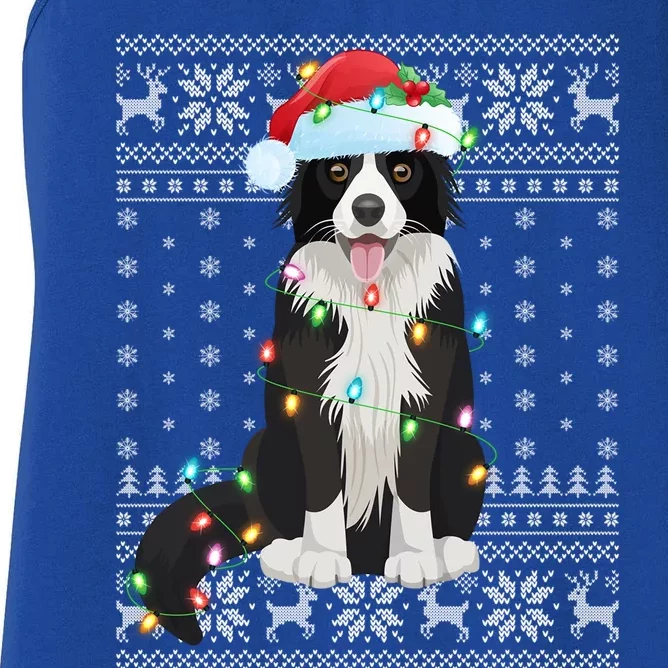 Xmas Lighting Santa Hat Ugly Border Collie Christmas Funny Gift Women's Racerback Tank