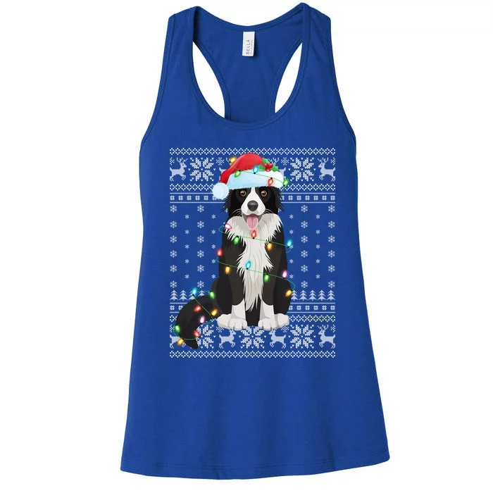 Xmas Lighting Santa Hat Ugly Border Collie Christmas Funny Gift Women's Racerback Tank