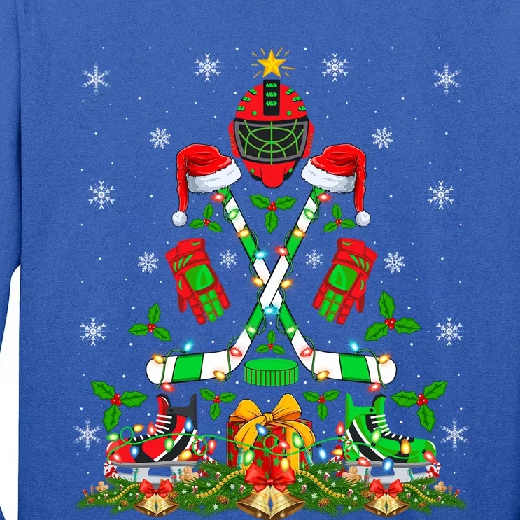 Xmas Lighting Santa Ice Hockey Christmas Tree Gift Tall Long Sleeve T-Shirt