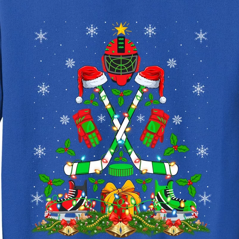 Xmas Lighting Santa Ice Hockey Christmas Tree Gift Tall Sweatshirt