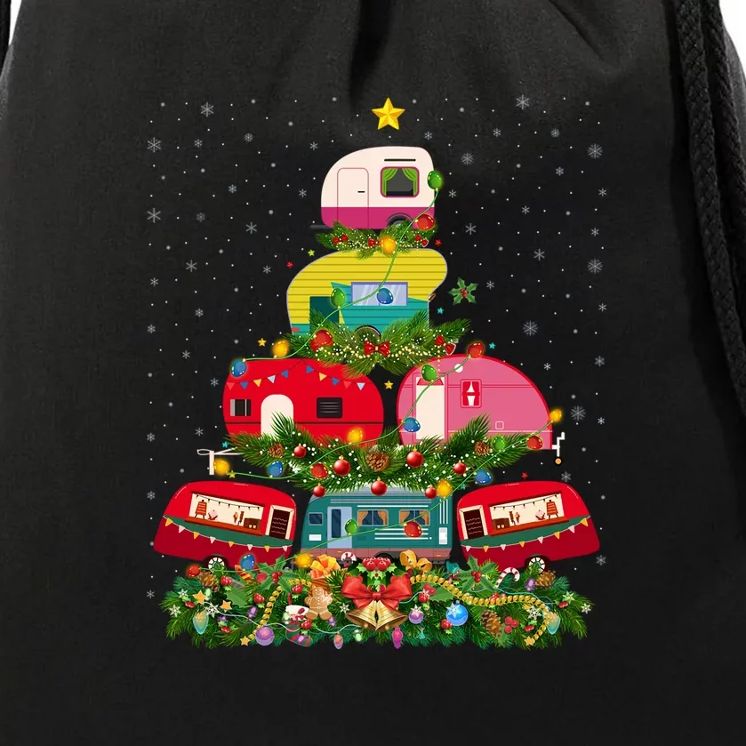 Xmas Lighting Santa Camping RV Christmas Tree Gift Drawstring Bag