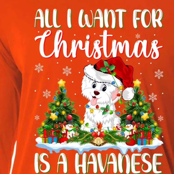 Xmas Lighting Santa All I Want For Christmas Is A Havanese Cool Gift Cooling Performance Long Sleeve Crew