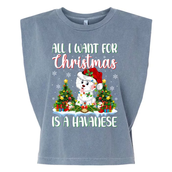 Xmas Lighting Santa All I Want For Christmas Is A Havanese Cool Gift Garment-Dyed Women's Muscle Tee