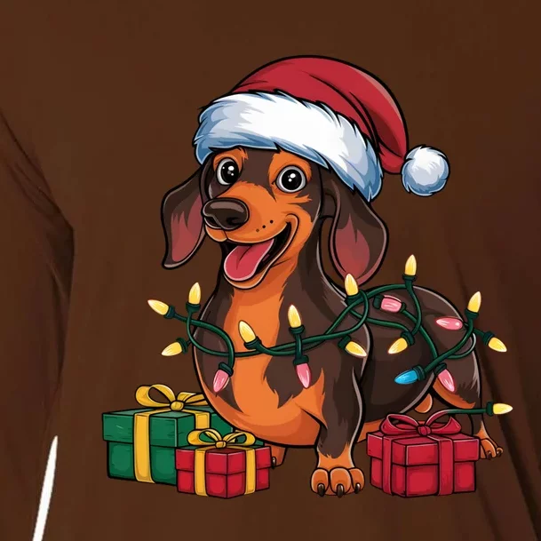 Xmas Lighting Santa Hat Dachshund Dog Christmas Gift Cooling Performance Long Sleeve Crew