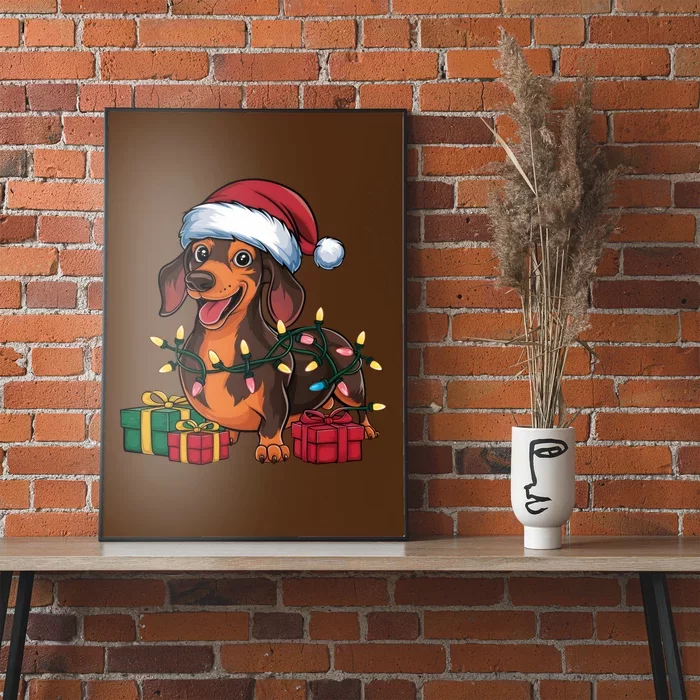 Xmas Lighting Santa Hat Dachshund Dog Christmas Gift Poster