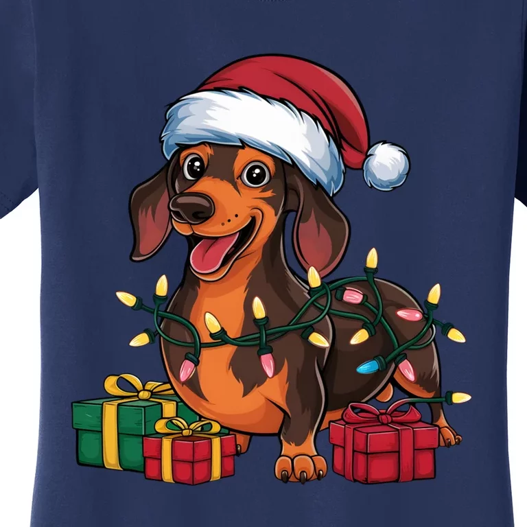 Xmas Lighting Santa Hat Dachshund Dog Christmas Gift Women's T-Shirt