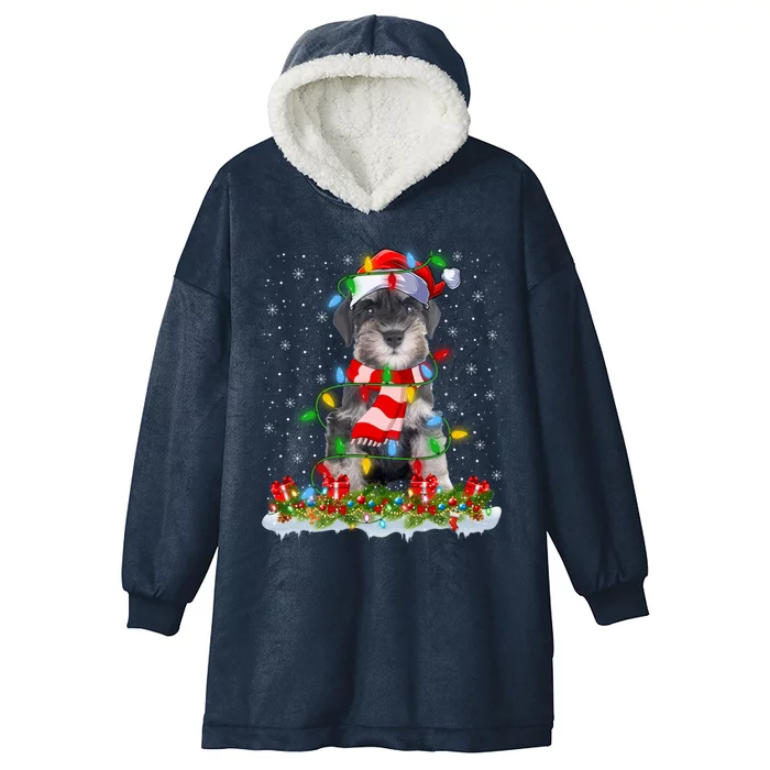 Xmas Lighting Santa Schnauzer Dog Christmas Gift Hooded Wearable Blanket