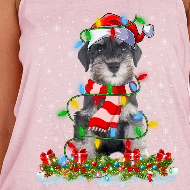 Xmas Lighting Santa Schnauzer Dog Christmas Gift Women's Knotted Racerback Tank