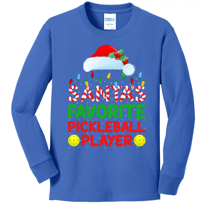 Xmas Lighting SantaS Favorite Pickleball Player Christmas Gift Kids Long Sleeve Shirt