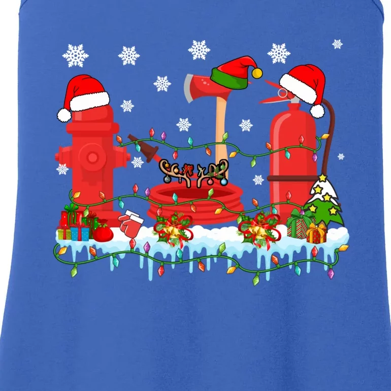 Xmas Lights Three Reindeer Santa Firefighter Tools Lover Gift Ladies Essential Tank