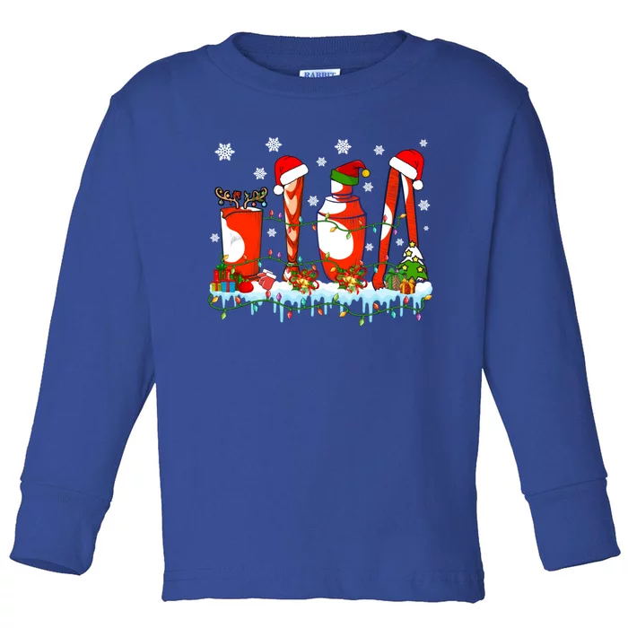 Xmas Lights Three Reindeer Santa Bartender Tools Lover Gift Toddler Long Sleeve Shirt