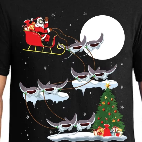 Xmas Lighting Tree Santa Riding Manta Ray Fish Christmas Pajama Set