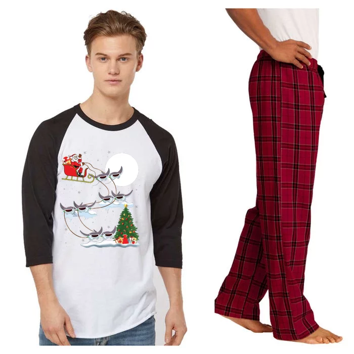 Xmas Lighting Tree Santa Riding Manta Ray Fish Christmas Raglan Sleeve Pajama Set