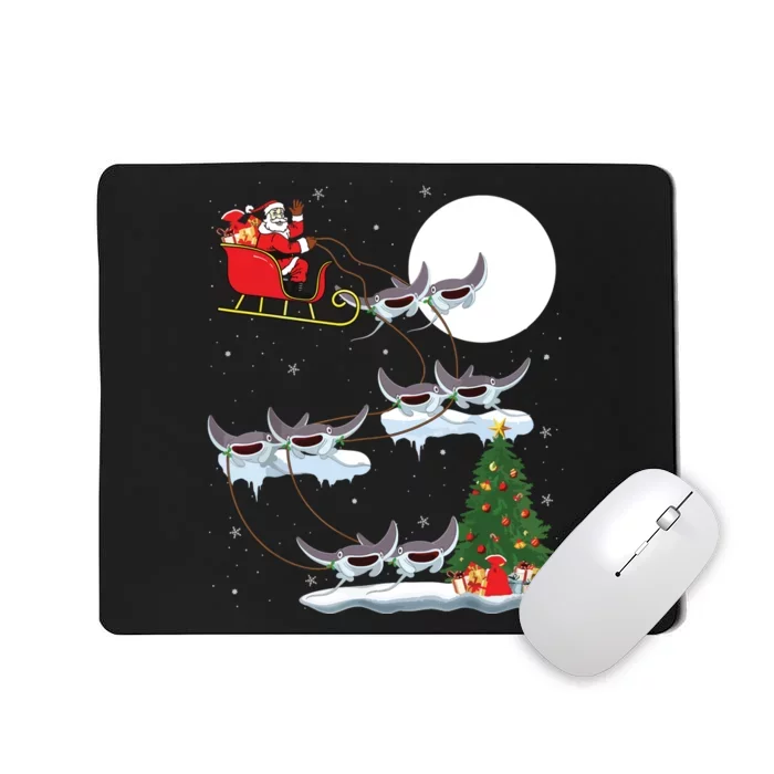 Xmas Lighting Tree Santa Riding Manta Ray Fish Christmas Mousepad