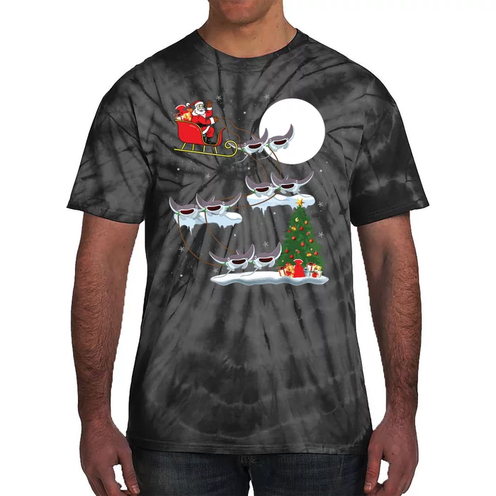 Xmas Lighting Tree Santa Riding Manta Ray Fish Christmas Tie-Dye T-Shirt