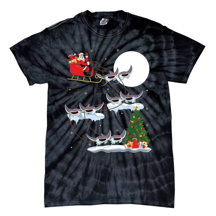 Xmas Lighting Tree Santa Riding Manta Ray Fish Christmas Tie-Dye T-Shirt