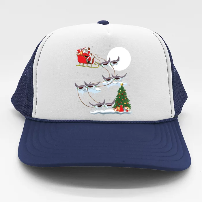 Xmas Lighting Tree Santa Riding Manta Ray Fish Christmas Trucker Hat