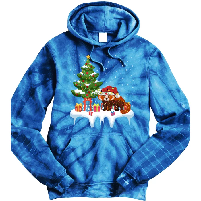 Xmas Lighting Tree Santa Hat Red Panda Christmas Gift Tie Dye Hoodie