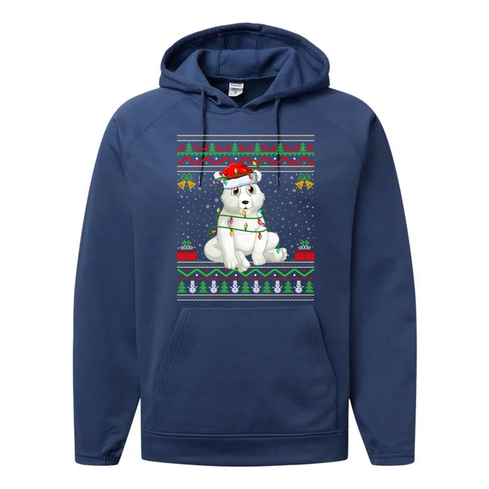 Xmas Lights Ugly Sweater Style Santa Polar Bear Christmas Meaningful Gift Performance Fleece Hoodie