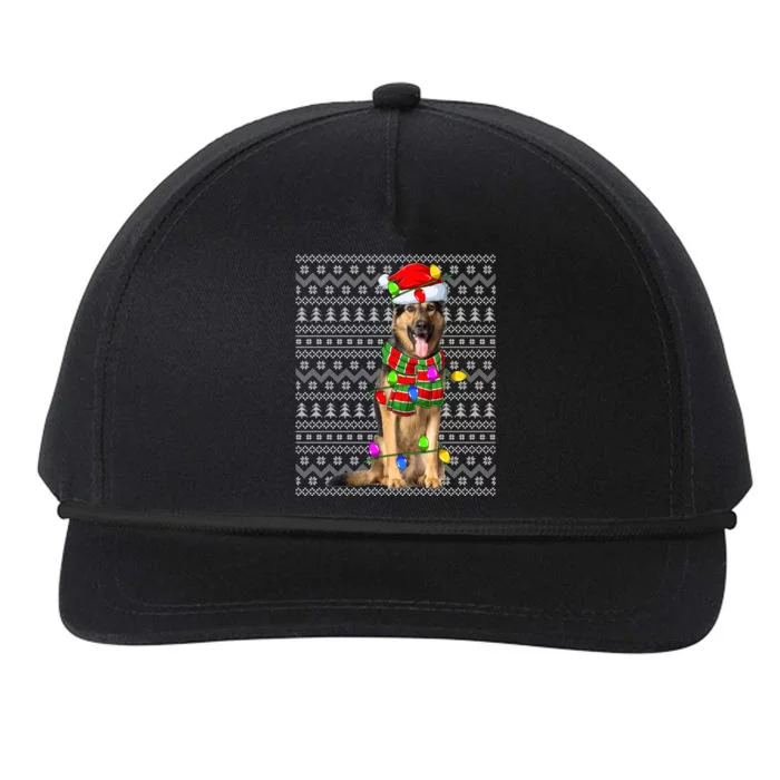 Xmas Lighting Ugly Santa Ger Shepherd Dog Christmas Cute Gift Snapback Five-Panel Rope Hat