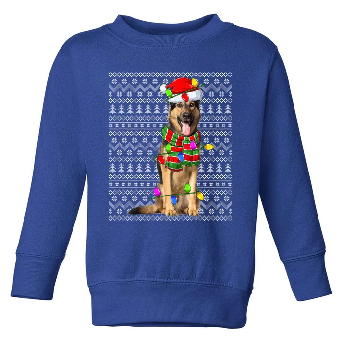 Xmas Lighting Ugly Santa Ger Shepherd Dog Christmas Cute Gift Toddler Sweatshirt