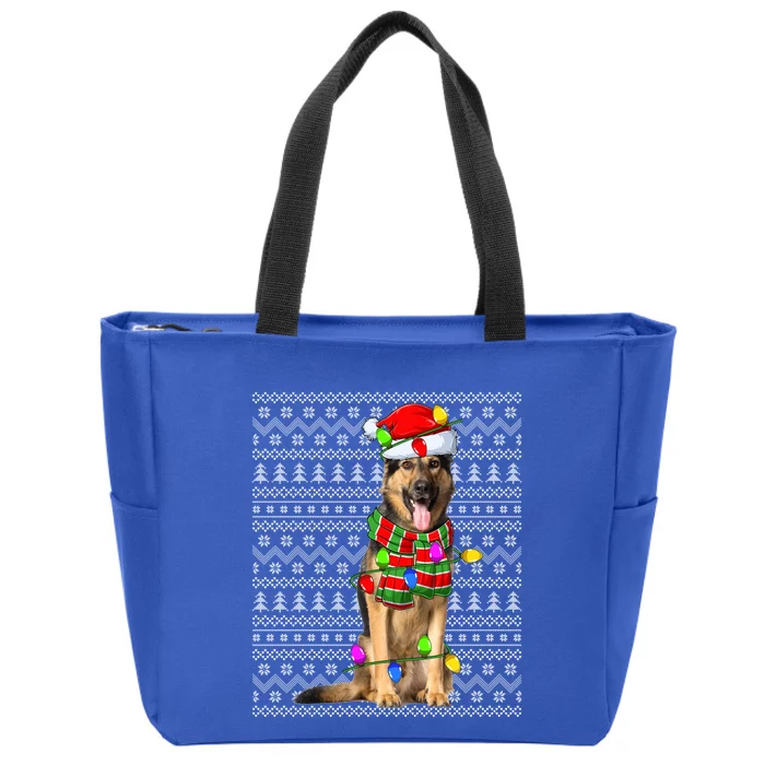 Xmas Lighting Ugly Santa Ger Shepherd Dog Christmas Cute Gift Zip Tote Bag