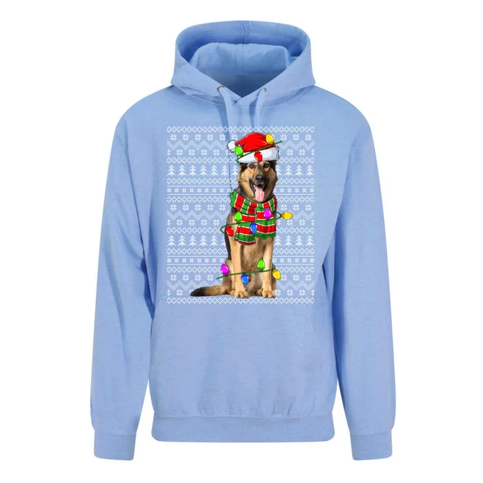 Xmas Lighting Ugly Santa Ger Shepherd Dog Christmas Cute Gift Unisex Surf Hoodie