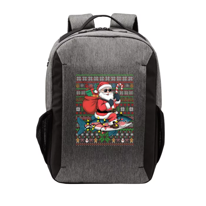 Xmas Lights Ugly Style Santa Riding Salmon Fish Christmas Vector Backpack