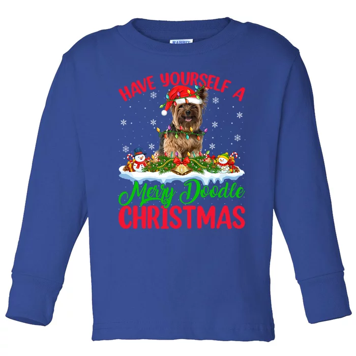 Xmas Lighting Yorkshire Terrier Dog Merry Doodle Christmas Funny Gift Toddler Long Sleeve Shirt