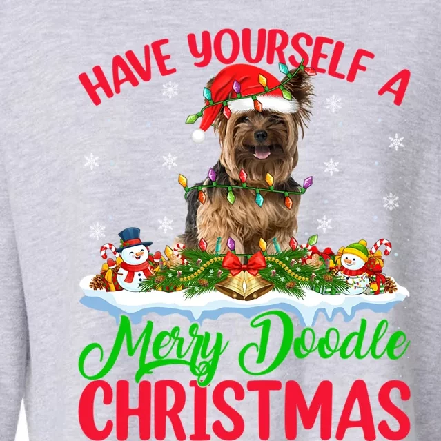 Xmas Lighting Yorkshire Terrier Dog Merry Doodle Christmas Funny Gift Cropped Pullover Crew