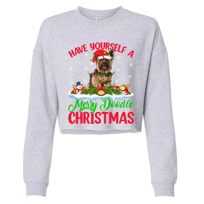 Xmas Lighting Yorkshire Terrier Dog Merry Doodle Christmas Funny Gift Cropped Pullover Crew