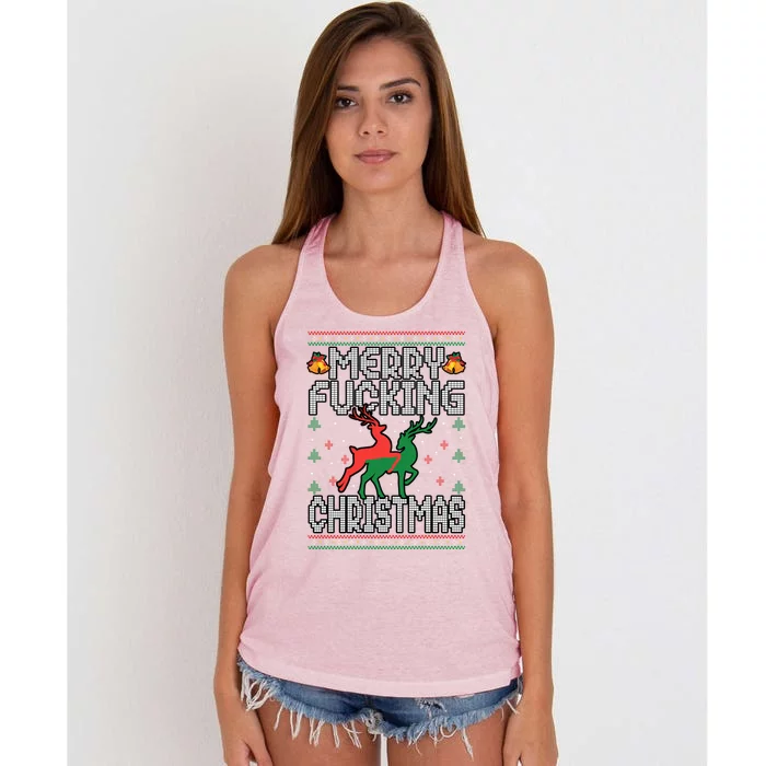 Xmas Merry Fucking Christmas Raindeer Ugly Sweater Gift Women's Knotted Racerback Tank