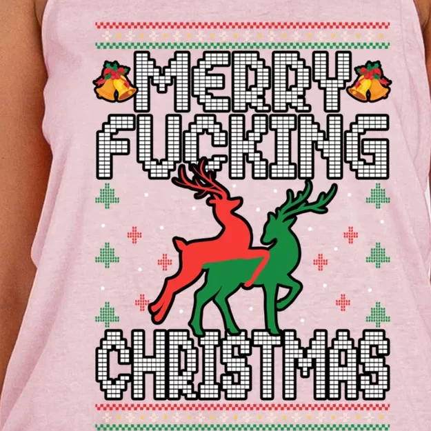 Xmas Merry Fucking Christmas Raindeer Ugly Sweater Gift Women's Knotted Racerback Tank