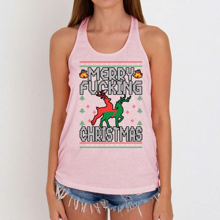 Xmas Merry Fucking Christmas Raindeer Ugly Sweater Gift Women's Knotted Racerback Tank