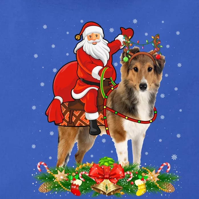 Xmas Matching Funny Santa Riding Shetland Sheepdog Christmas Cool Gift Zip Tote Bag