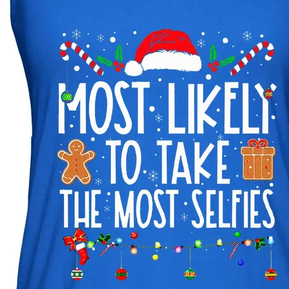 Xmas Most Likely To Take The Most Selfies Matching Family Ladies Essential Flowy Tank