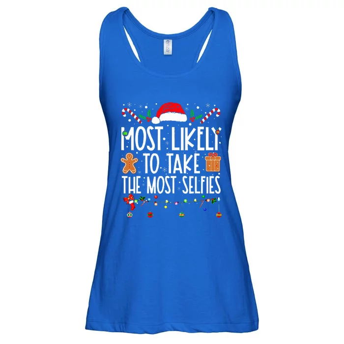 Xmas Most Likely To Take The Most Selfies Matching Family Ladies Essential Flowy Tank