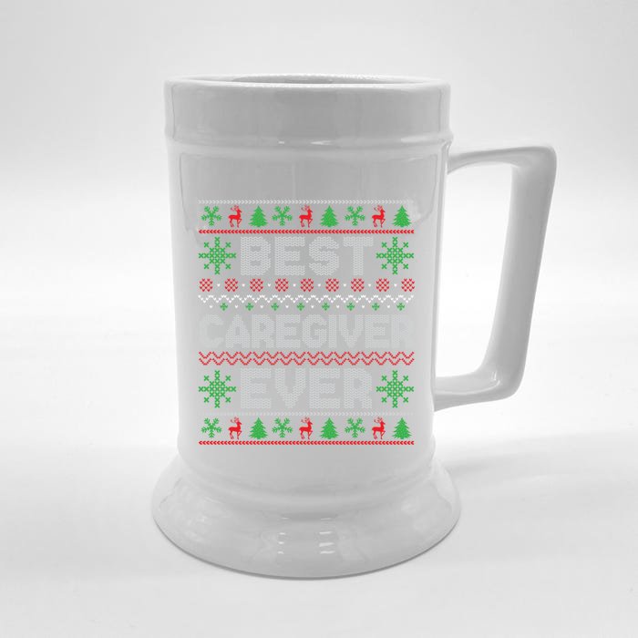 Xmas Matching Outfits For Holiday Party Best Caregiver Ever Gift Front & Back Beer Stein