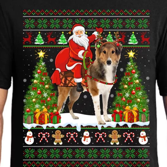 Xmas Matching Ugly Santa Riding Shetland Sheepdog Christmas Great Gift Pajama Set