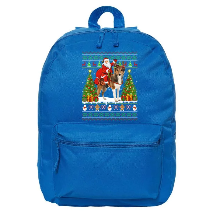 Xmas Matching Ugly Santa Riding Shetland Sheepdog Christmas Great Gift 16 in Basic Backpack