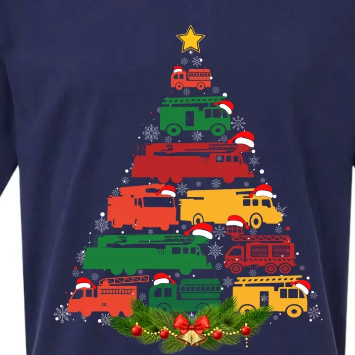 Xmas Outfits For Holiday Firefighter Truck Christmas Tree Great Gift Sueded Cloud Jersey T-Shirt