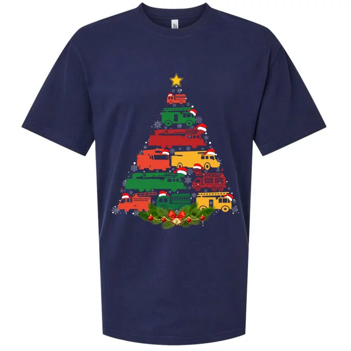 Xmas Outfits For Holiday Firefighter Truck Christmas Tree Great Gift Sueded Cloud Jersey T-Shirt