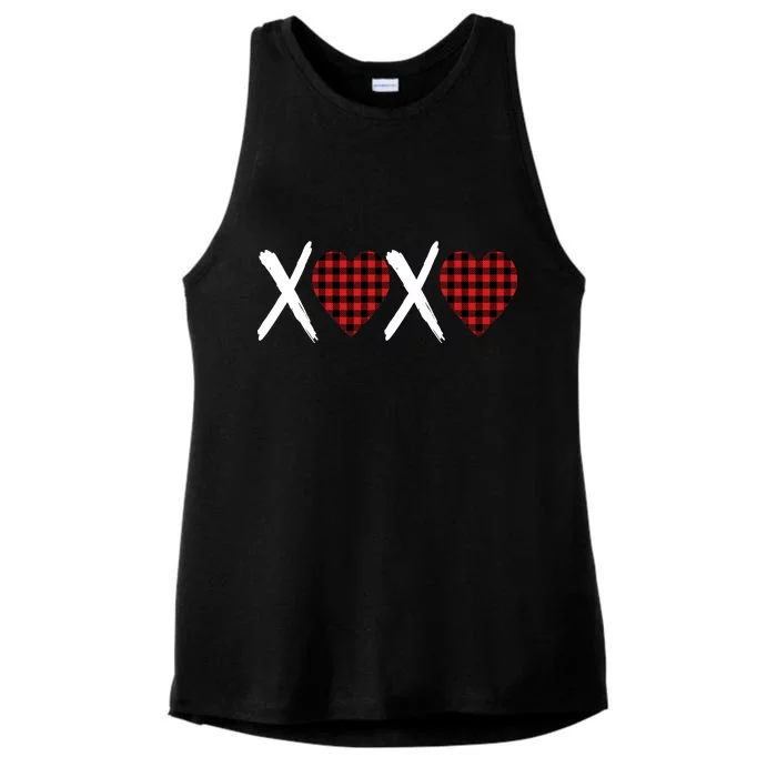 XOXO Plaid Pattern Love Heart Ladies Tri-Blend Wicking Tank