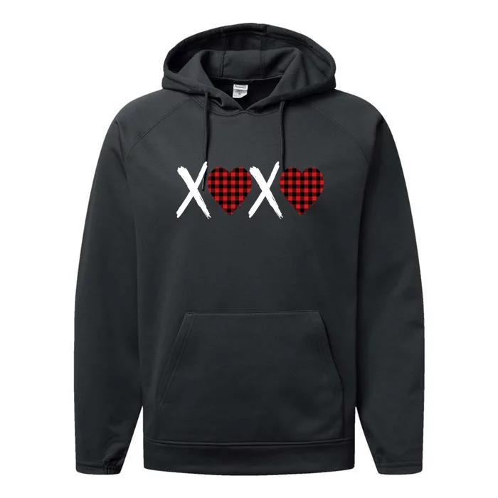 XOXO Plaid Pattern Love Heart Performance Fleece Hoodie