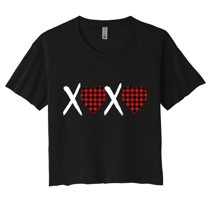 XOXO Plaid Pattern Love Heart Women's Crop Top Tee