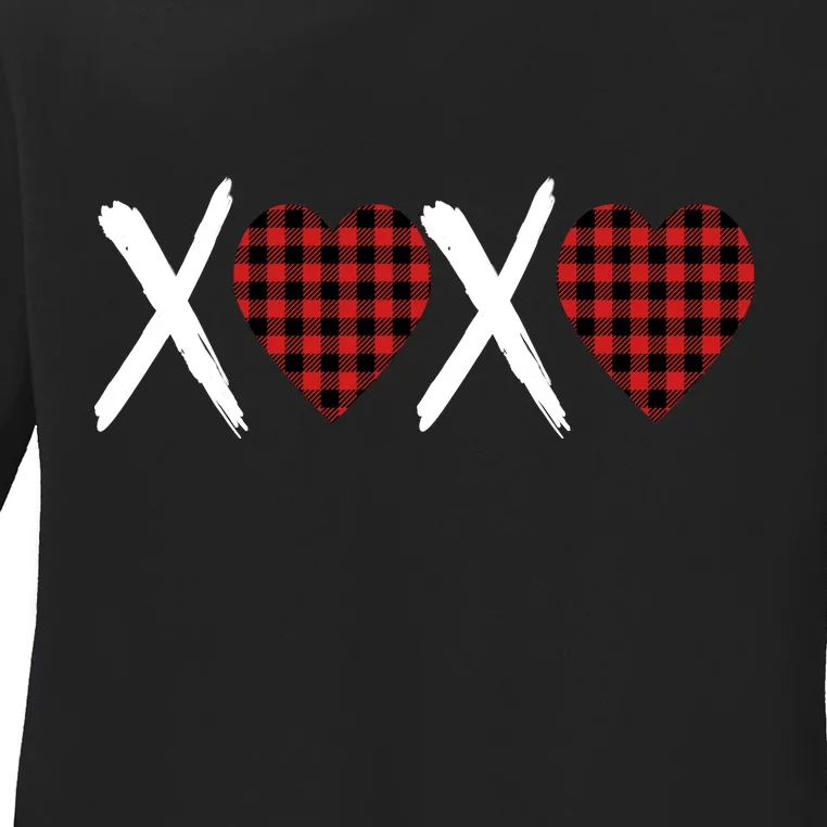 XOXO Plaid Pattern Love Heart Ladies Long Sleeve Shirt