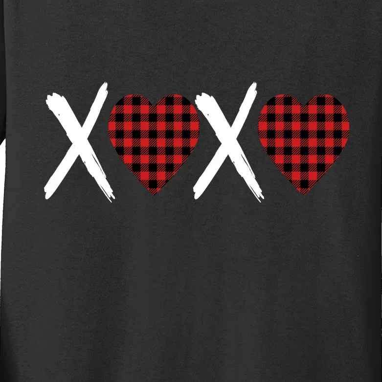 XOXO Plaid Pattern Love Heart Kids Long Sleeve Shirt