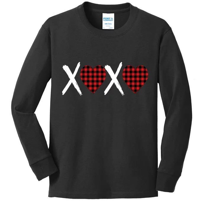 XOXO Plaid Pattern Love Heart Kids Long Sleeve Shirt